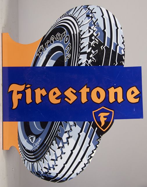 Firestone Tire DoubleSided DieCut Metal Flange Sign