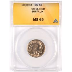 1938-D BUFFALO NICKEL, ANACS MS-65 GEM
