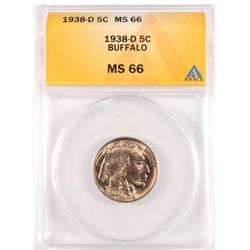 1938-D BUFFALO NICKEL, ANACS MS-66 SUPERB