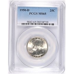 1950-D WASHINGTON QUARTER, PCGS MS-65 GEM WHITE