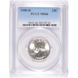 1950-D WASHINGTON QUARTER, PCGS MS-66  SUPERB WHITE