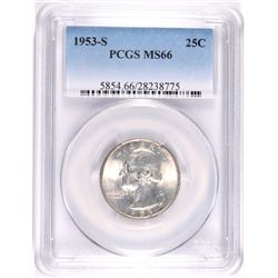 1953-S WASHINGTON  QUARTER, PCGS MS-66 SUPERB WHITE