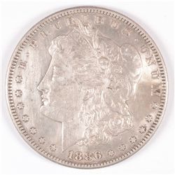 1886-S MORGAN SILVER DOLLAR, AU-50,  LIGHTLY CLEANED