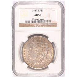 1889-S MORGAN SILVER DOLLAR, NGC AU-55
