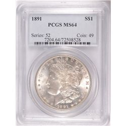 1891 MORGAN DOLLAR PCGS MS 64