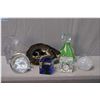 Image 1 : A selection of collectibles including amethyst geode, glass paperweights, etc
