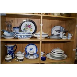 Selection of collectibles including lidded servers, comport, gravy boat, pitcher, dinner  plates, vi