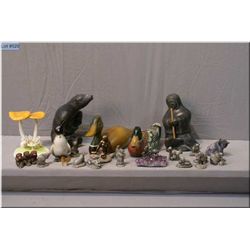 A selection of Jane Luger  The Woodland Animals  pewter miniatures, two carved wooden ducks, soapsto
