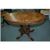 Image 1 : A Victorian burl walnut splayed leg occasional table with inlaid foliage and original porcelain cast