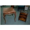 Image 1 : A semi-contemporary end table with Victorian influenced supports and a walnut magazine rack