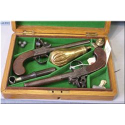 Perry of London, Pair of Cased .50 Cal Centre Hammer Flintlock Pistols w/approx. 3 1/2  bbls. [ silv