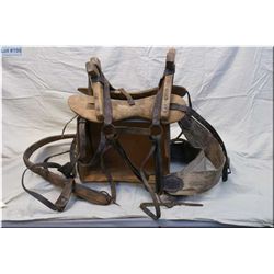 Antique Wooden Pack Saddle w/Alberta Brands burned w/rigging - Two wooden saddle bags