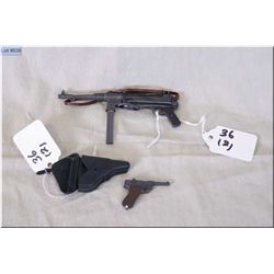 Lot : Two Miniature Plastic  Replica WWII Items : Schmeisser Full Auto Rifle w/sling 4" - Luger P08 