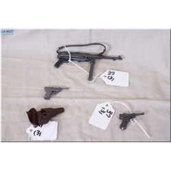 Lot : Three Miniature Plastic  Replica WWII Items : Schmeisser Full Auto Rifle w/sling 4" - Walther 