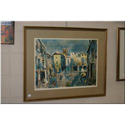 Framed signed print of a street scene 320/350