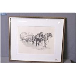 Olgo Tomlinson Artist Signed  Framed Print, " The Old Order - Unharnessing the Team", black & white