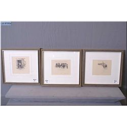 Lot of Three Small Olgo Tomlinson Artist Signed & framed prints : "Log Barn - Cariboo", "The Yearlin