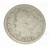 Image 1 : 1902 LIBERTY "V" NICKEL RED BOOK VALUE IS $4.00+ *NICE EARLY VERY GOOD GRADE*!!