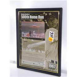 Mickey Mantle Motion Card.  Framed Kodak Motion Card under Glass.  Appraised or estimated retail val