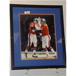 Elway & Davis Autographed Photo.  14 x 20 Framed Color Photo with Matting.  Autographed by John Elwa