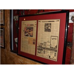 Mike Tyson "Ear Bite" Newspaper.  36x30 Framed Las Vegas Review Journal June 30, 1997.  Appraised or