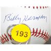 Image 2 : Billy Herman Autographed Baseball & Card.  Rawlings Official ALB/ Stand & Trading Card.  Appraised o