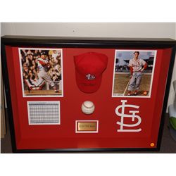 Stan Musial Autographed Shadowbox Display.  31x23x5 including hat, ball and two photos (All Autograp