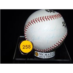 Jackie Robinson "Best Wishes" Autographed Baseball.  De Beer & Son Double Header little League Baseb