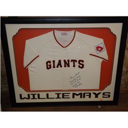 Willie Mays Autographed Jersey.  Framed Replica NY Giants Jersey.  Appraised or estimated retail val