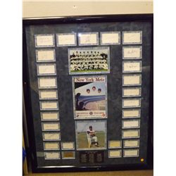 1969 NY Mets Autographed Team Display.  Autographs by Tommy Agee, Yogi Berra, Ken Boswell, Don Cardw