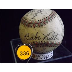 1930's Yankees Team Ball autographed by Frank Crosetti, Cy Perkins, Earle Combs, Same Byrd, Babe Rut