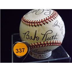 1931 Yankees Team Ball Double Header Baseball Autographed by Babe Ruth, Bill Dickey, Herb Pennock, E