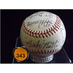 1927 Murderer's Row Tober Offical League Baseball Autographed by Herb Pennock, Joe Giard, Joe Dugan,