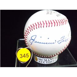 Jimmie Foxx Autographed Baseball. deBeer & Son Double Header Little League Baseball Autographed by J