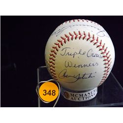 Triple Crown Winners Autographed Baseball. Reach Official American League Baseball Autographed by Fr