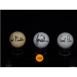 Jack Nicklaus, Tiger Woods and Arnold Palmer Autographed Golf Balls. Individually Autographed Golf B