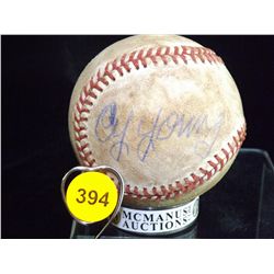 Cy Young Autographed Baseball. Unknown Red-Stitched Ball. Appraised or estimated retail value $14,00