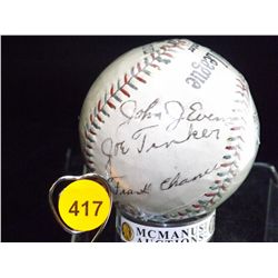 Evers, Tinker and Chance Autographed Baseball. Anchor/Professional League No. 50 Ball Signed by John