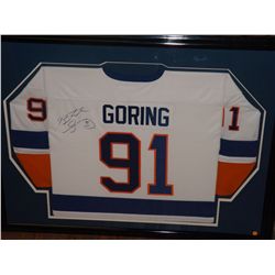 Butch Goring Autographed Jersey. Framed and Matted New York Islanders Ice Hockey Jersey. Appraised o