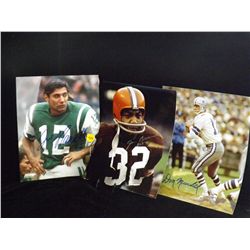 Brown, Meredith and Namath Autographed Photos. 3 Separate 8x10 Photos of Jim Brown, Don Meredith And