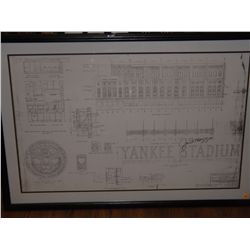 Yankee Stadium Blueprint Autographed by Joe DiMaggio. Framed and Matted 26x33 Lithograph of Yankee S