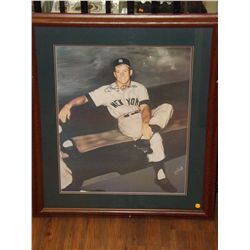 Mickey Mantle "No. 7" Autographed Photo.  Framed and Matted 26x21 Color Lithograph. Appraised or est