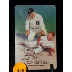 Ty Cobb Autographed Advertising Playing Card.  Good Luck in Your New Car  Rumsey Chevrolet  3 of Hea