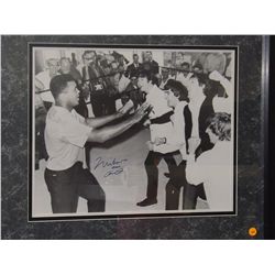 Muhammad Ali Autographed Photo. Framed 21x16 Black and White Photo of Muhammad Ali and The Beatles (