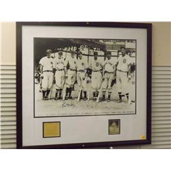 Framed and Matted Display Featuring a Bill Dickey and Joe DiMaggio Autographed Photo, Lou Gehrig Die