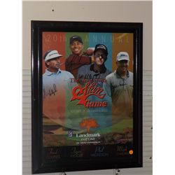 Skins Game Poster Autographed by: Fred Couples, Tiger Woods, Phil Mickelson and Mark O'Meara. Apprai