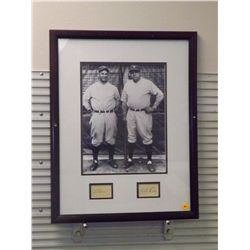 Babe Ruth and Lou Gehrig Photo With Die-Cut Autographs. Framed and Matted Photo with Separate Die-Cu