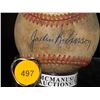 Image 2 : Jackie Robinson and Satchel Paige "To Ryan" Autographed Baseball. Unlabeled, Red-Stitched Ball. Appr