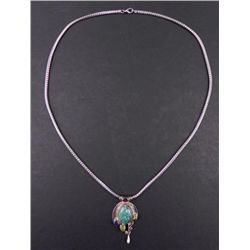 Sterling Silver Turquoise Gemstones Pendant Necklace