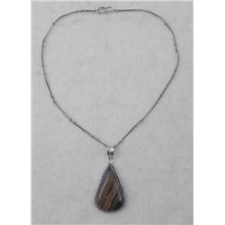 Tigers Eye Sterling Pendant Necklace Teardrop Shape